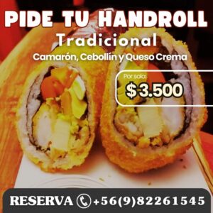 Handroll Tradicional Camaron, Cebollin, Queso Crema